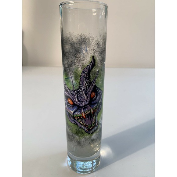Hand Painted Tall Glass Shot Glass Collector Unique Dragon or Snake Used - Picture 3 of 4